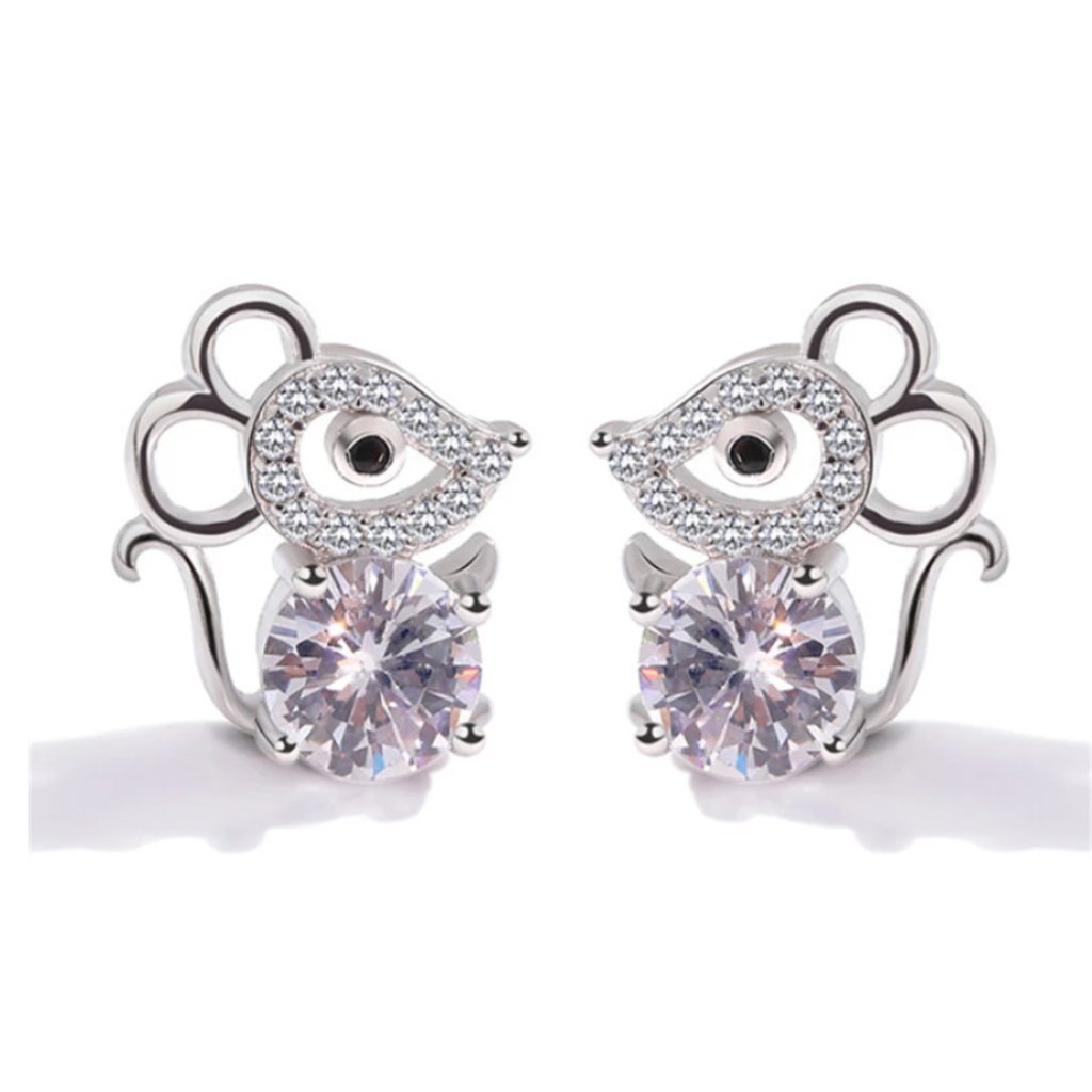 New Tibetan 925 Silver Cute Mouse Zircon Earrings